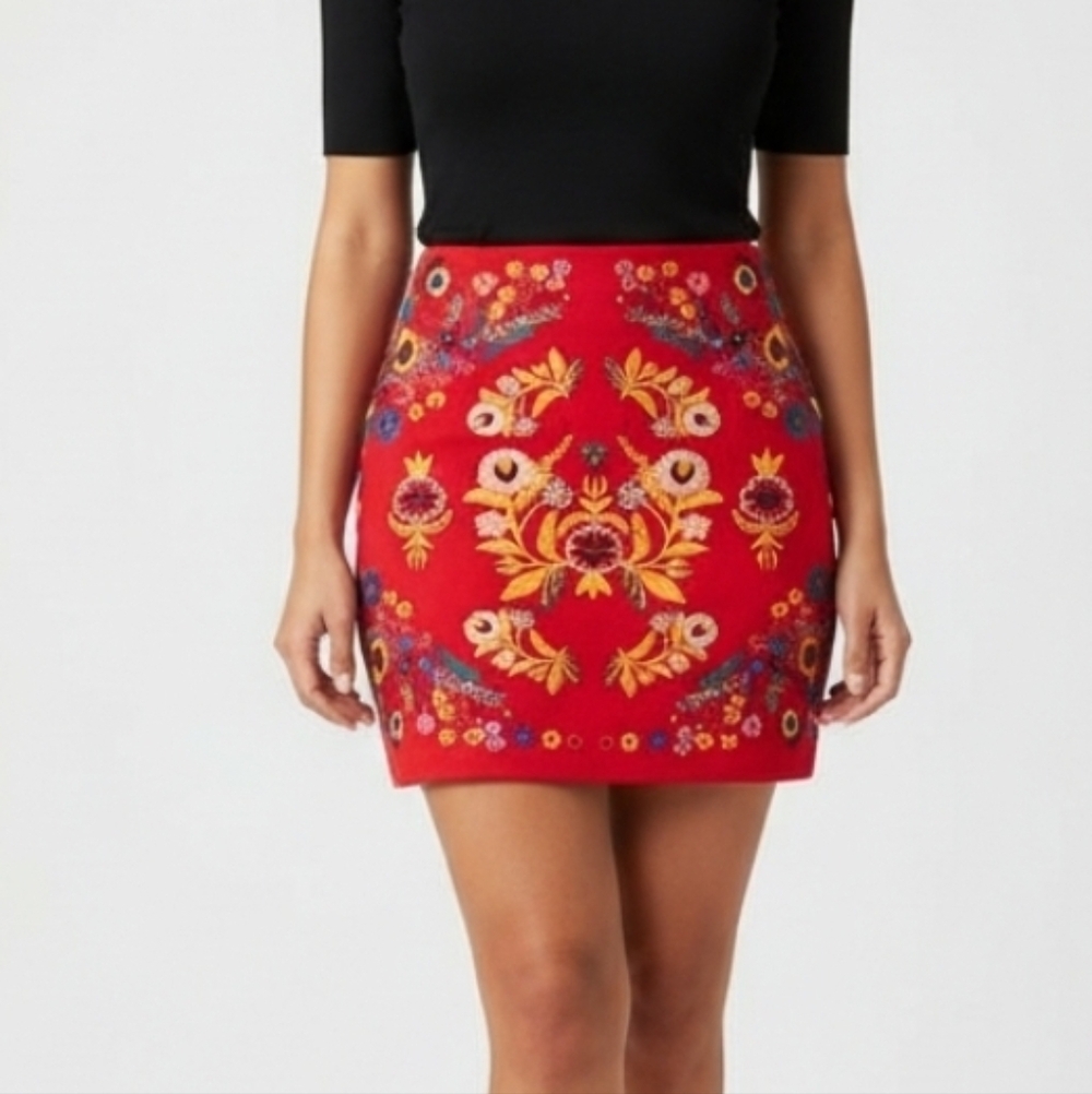 A BEAUTIFUL SOUL Floral Embroidered Skirt A Amazing 14 / 16 XL Bohemian Floral